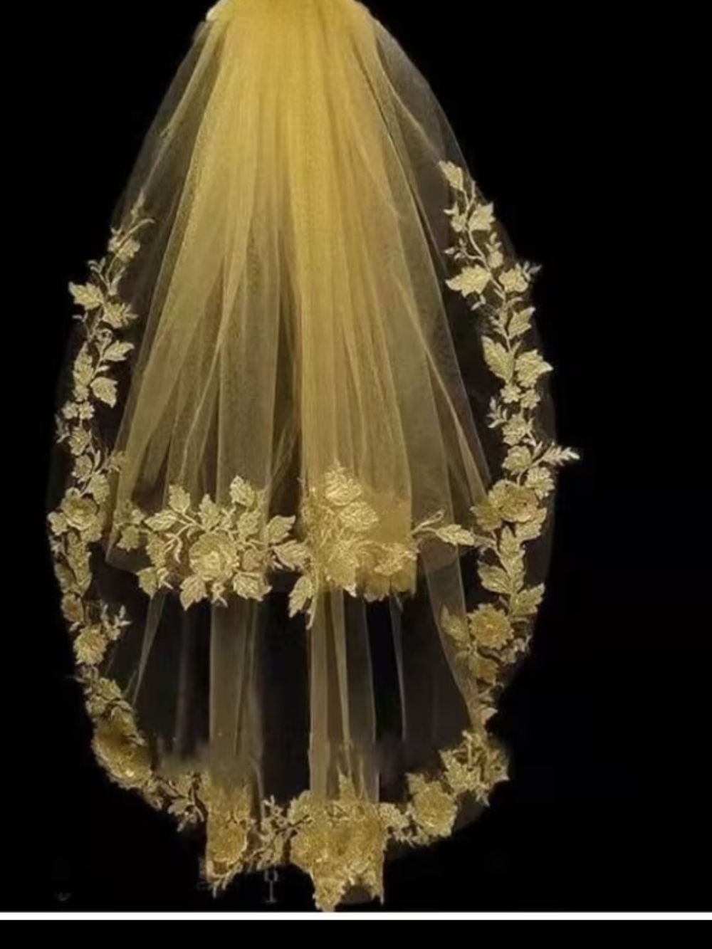 Ivory (Not Gold) Two Layer 3D Floral Veil.